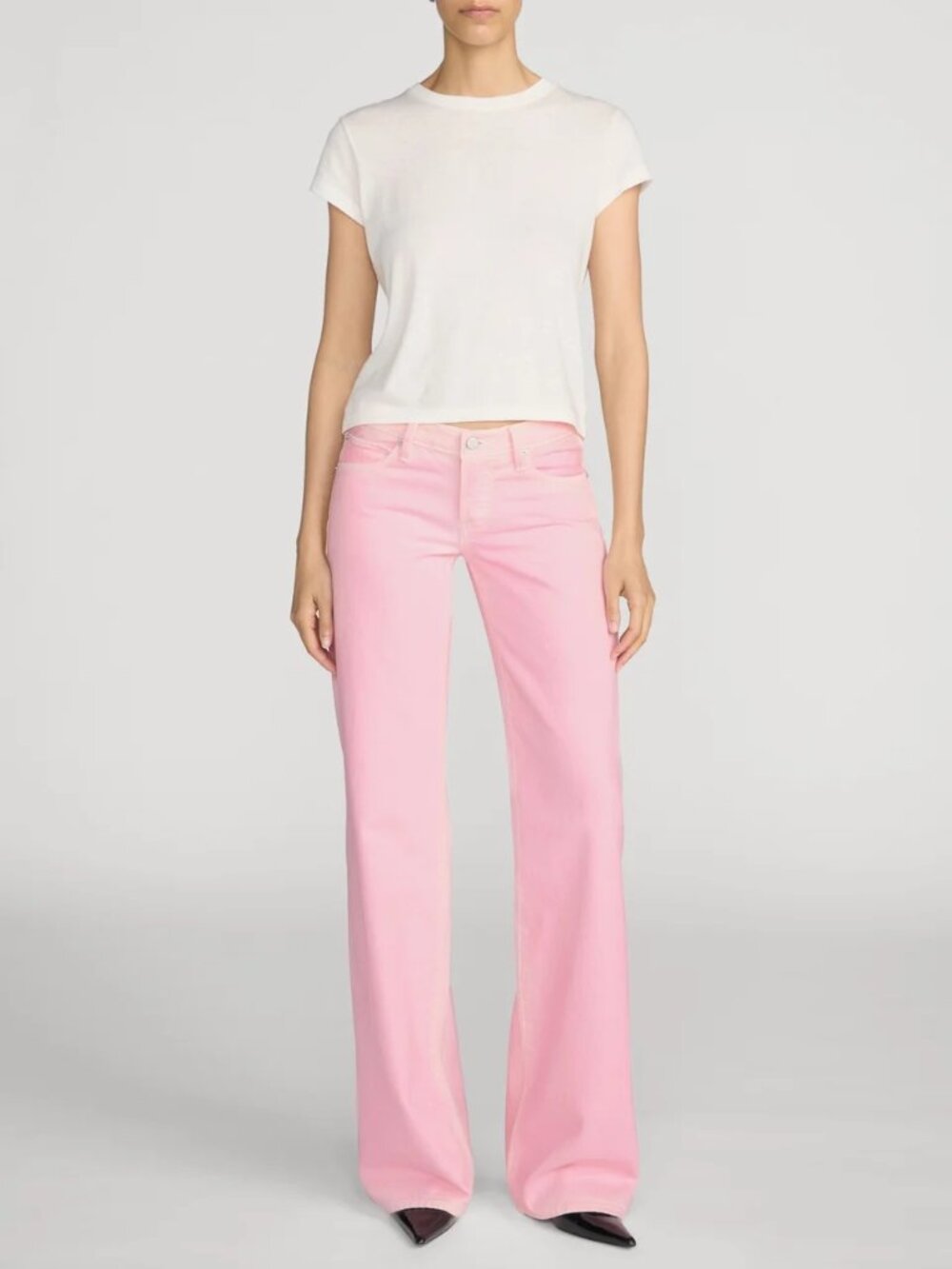 NEW Frame Denim Amelia Gray x Frame The Pixie Gray in Cotton Candy Pink